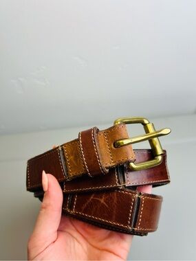 Vintage Fossil Genuine Leather Belt Brown Brass Buckle Western Y2K 40